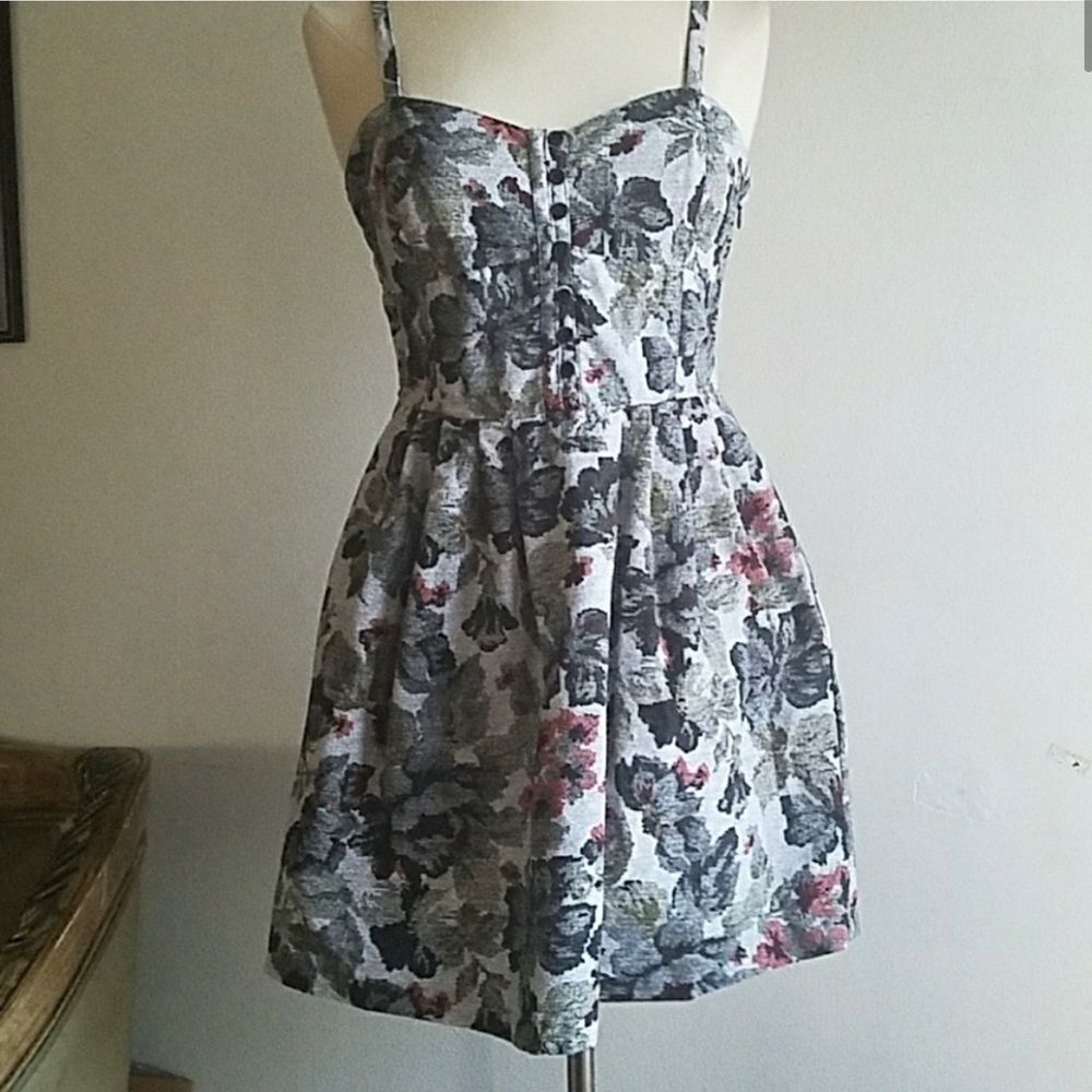 Jack by BB Dakota Floral Fit-and-Flare Mini Dress in Gray and Pink